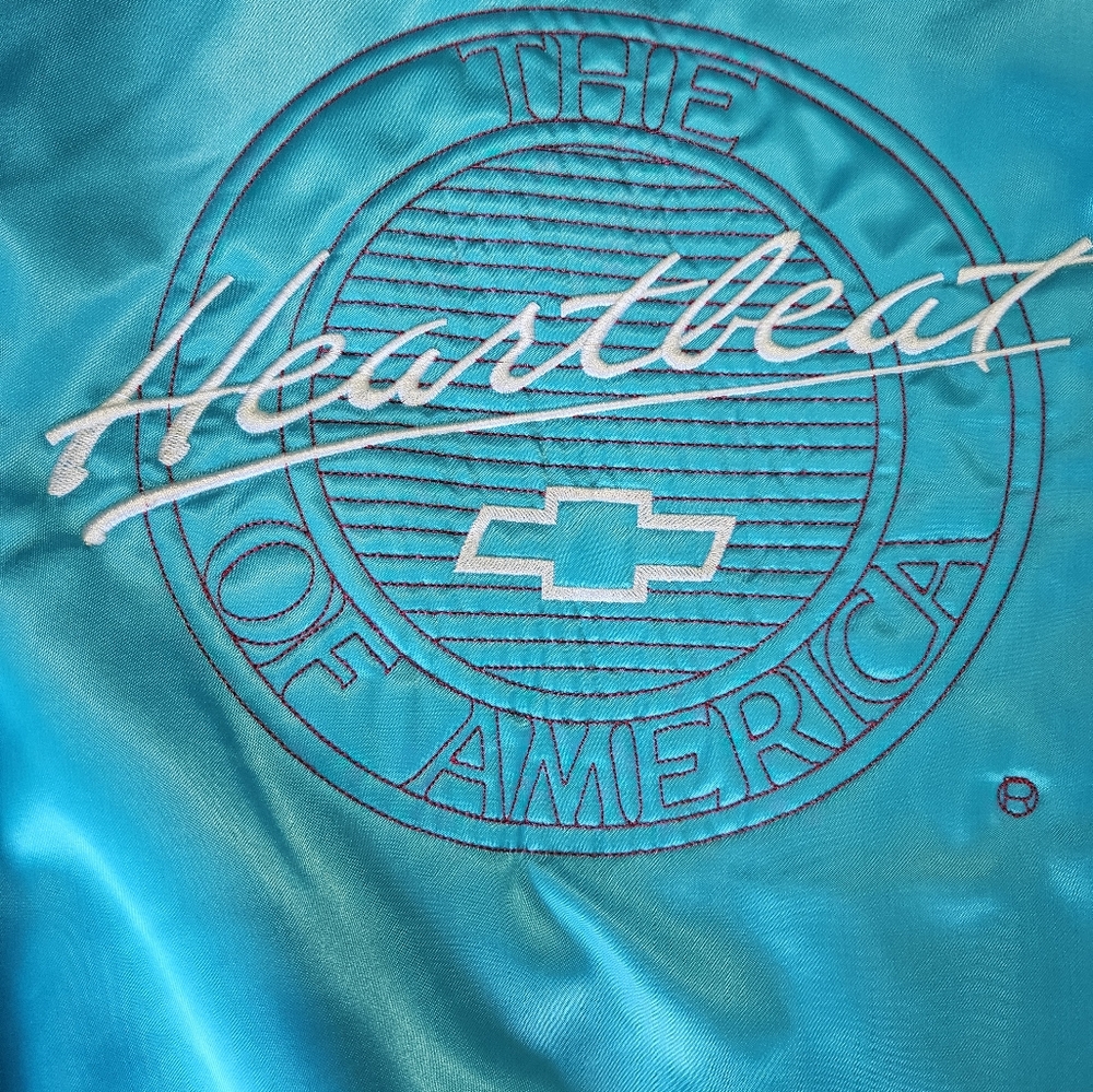 Chevy West Ark made in the USA, Vintage, 80s, Teal Satin Snap Up Jacket, Unisex - Picture 2 of 9